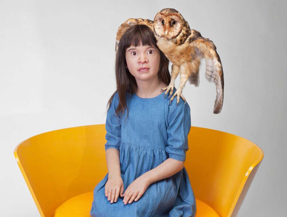Patricia Piccinini, Unfurled, 2017, Silicone, fibreglass, human hair, masked owl, found objects, 108x89x80 cm, Courtesy the artist and A3 Arndt Art Agency