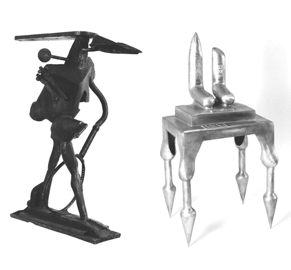 Skulpturen von Begi Guggenheim (links) & Bruno Gironcoli (rechts)