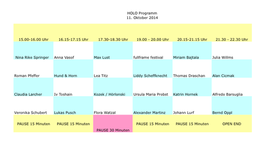 Programm-Schedule HOLO by Hanakam/Schuller