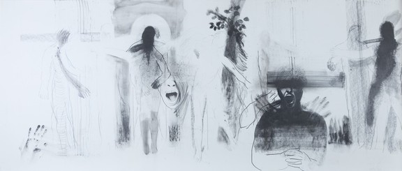 Michael Hedwig, Fries, 2016, Detail 1, gesamt 1 x 8m, Graphit mit Terpentin laviert auf Fabriano 200g, ? Foto: Matthias Obergruber