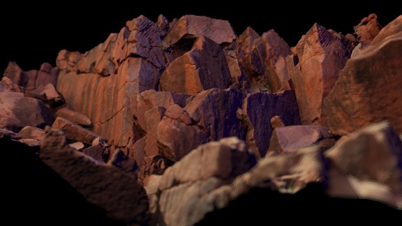 Josh Harle: Pilbara rock art site render, 2015. Image courtesy of the artist