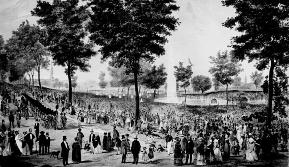 View of the Water Celebration, on Boston Common, October 25th 1848, Lithograph by P. Hyman and David Bigelow.