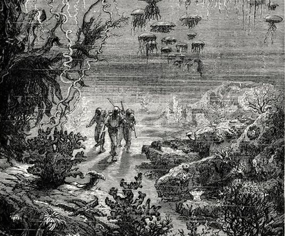 Detail aus Vingt mille lieues sous les mers (20.000 Meilen unter dem Meer), von Jules Verne, Illustrationen von Édouard Riou und Alphonse de Neuville, Paris, 1871