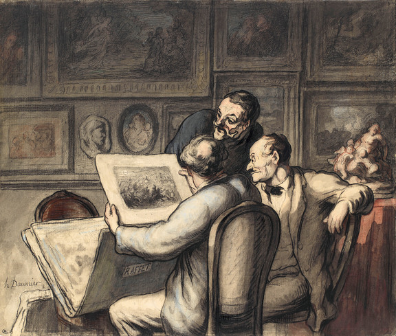 Honoré Daumier Die Grafikliebhaber, 1863-1865 Kreide, Feder in Schwarz, Aquarell   © Musée d´Orsay, Paris, Dist. RMN-Grand Palais, Tony Querrec © Bildrecht, Wien 2014 
