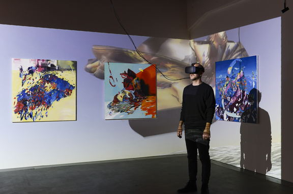  Exhibition view THE UNFRAMED WORLD at HeK Basel, artwork: Rachel Rossin, Just A Nose, 2016 (Installation and VR experience for Oculus Rift) / Photo by Franz Wamhof
