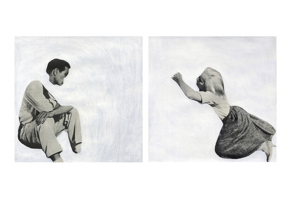 Diana Artus, Lover No. 3 / Dreamer No. 5, Weiße Acrylfarbe auf gefundenem Bild (Buchausschnitt), 2015