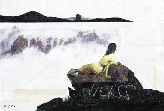 Max Peintner, Panorama, 2003, oil stick on color copies and paper, 74 x 110 cm courtesy Georg Kargl Fine Arts, Vienna
