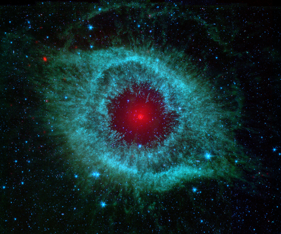 Infrarot-Bild des Helixnebels, Spitzer Weltraumteleskop, 2007 ? NASA/JPL-Caltech/University of Arizona