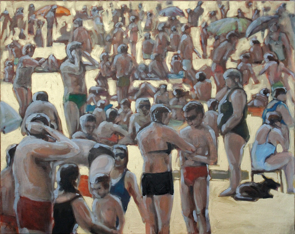 Adele Razkövi -Die Herde am Wasser, Öl auf Leinwand, 80 x 100 cm, 2014