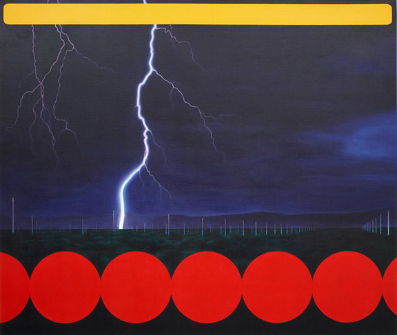 Untitled [Walter De Maria's Lightning field painted in the style of Jack Goldstein, 1968] (2006), by Jonathan Monk