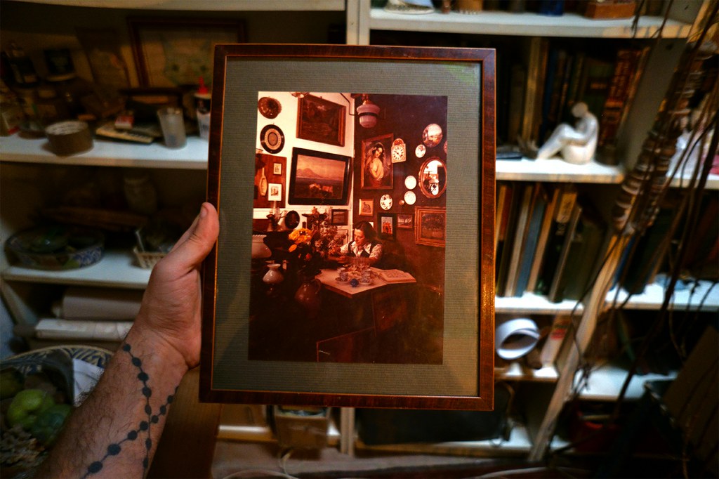 Firas Shehadeh, Elisabeth Wild in her antique shop in Basel. Archival photograph (1970s) seen at Elisabeth Wild's house in Panajachel, Guatemala, 2019