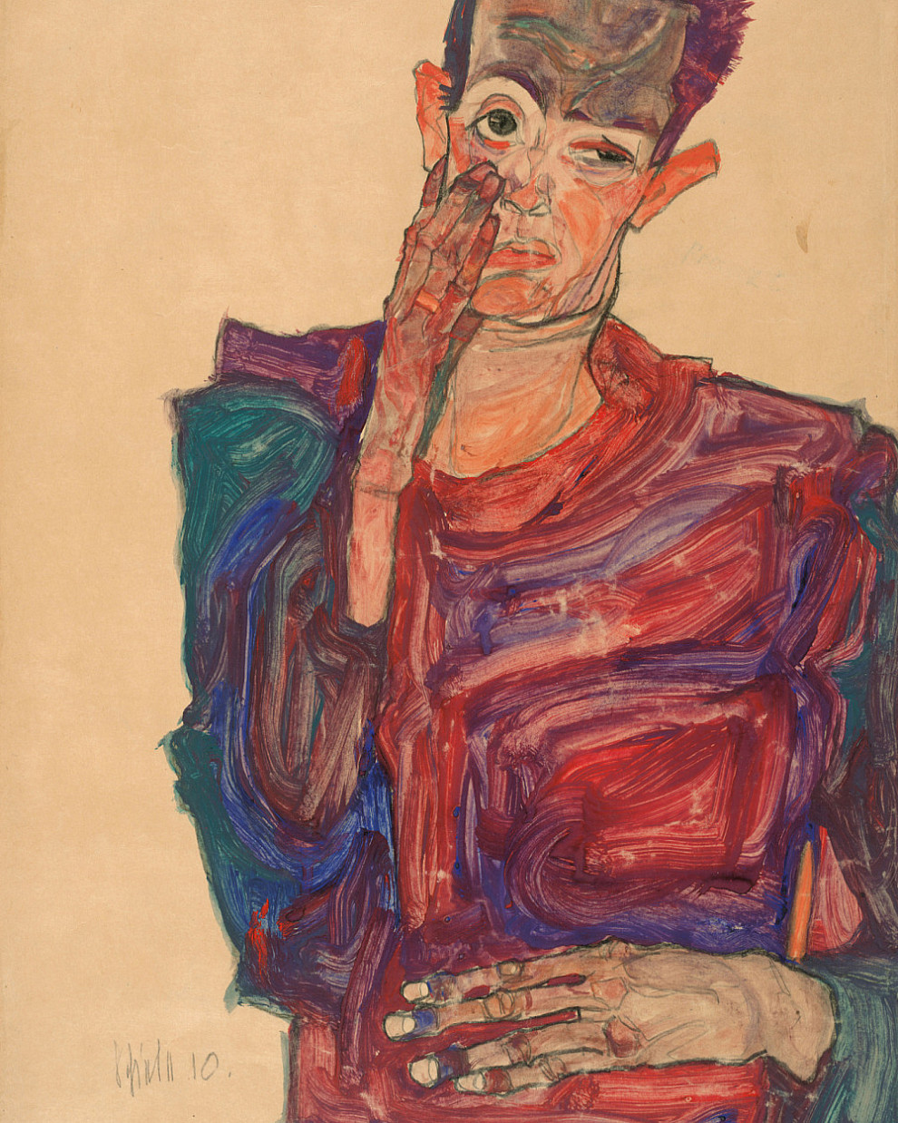 Egon Schiele | Selbstbildnis mit herabgezogenem Augenlid, 1910 | Albertina, Wien